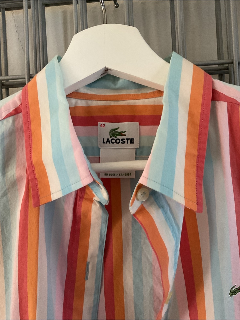 Lacoste Vintage Pastel Multistripe Button-Down Shirt. EUC